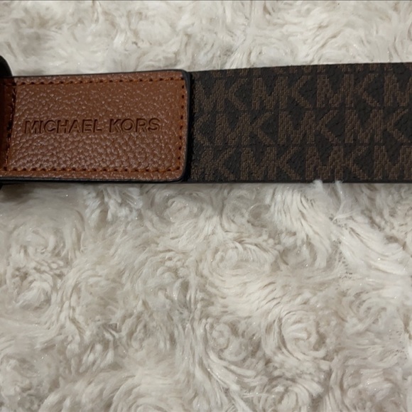 MICHAEL Michael Kors Signature Brown & Gold Square buckle Belt New with tags L
